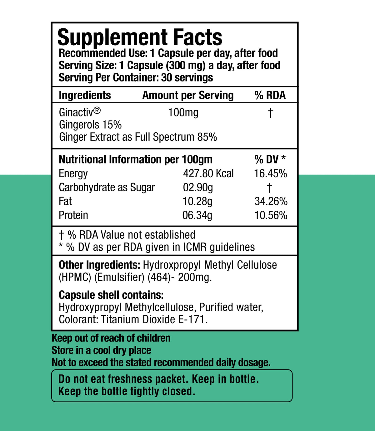 Pureveda Activ Digest - Full Spectrum Ginger Extract Capsule - Natural Digestion Supplement - Improve Gastrointestinal Health - 30 Veg Capsules