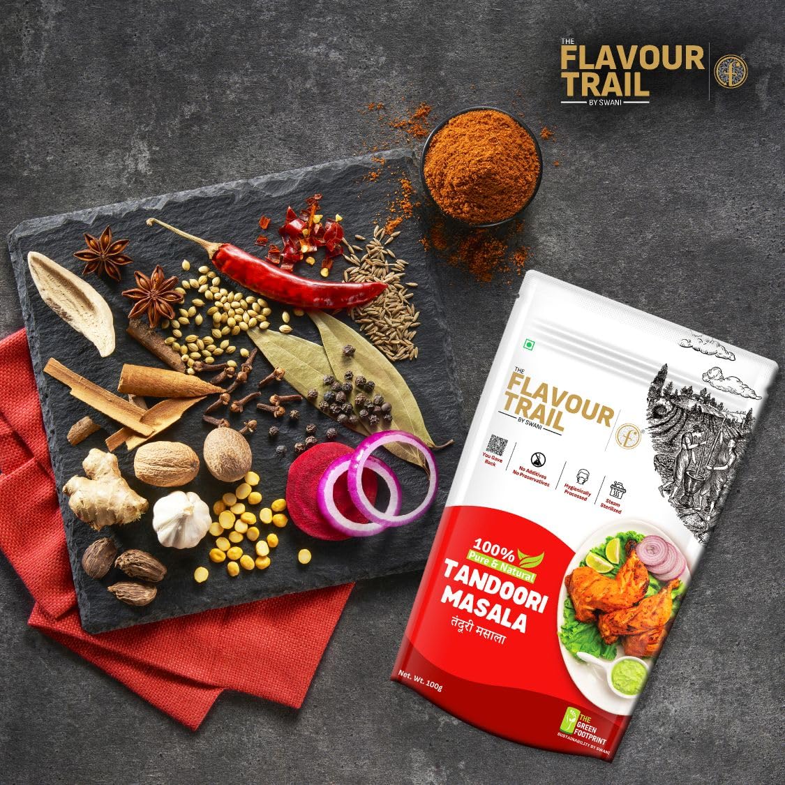 The Flavour Trail Pure & Natural Tandoori Masala | Smoky & Bold Indian Spice Blend | Ideal for Grills, Kebabs, Roasts, Smoky Curries, Grilling, BBQ, Marinades & Tandoori Dishes |100g