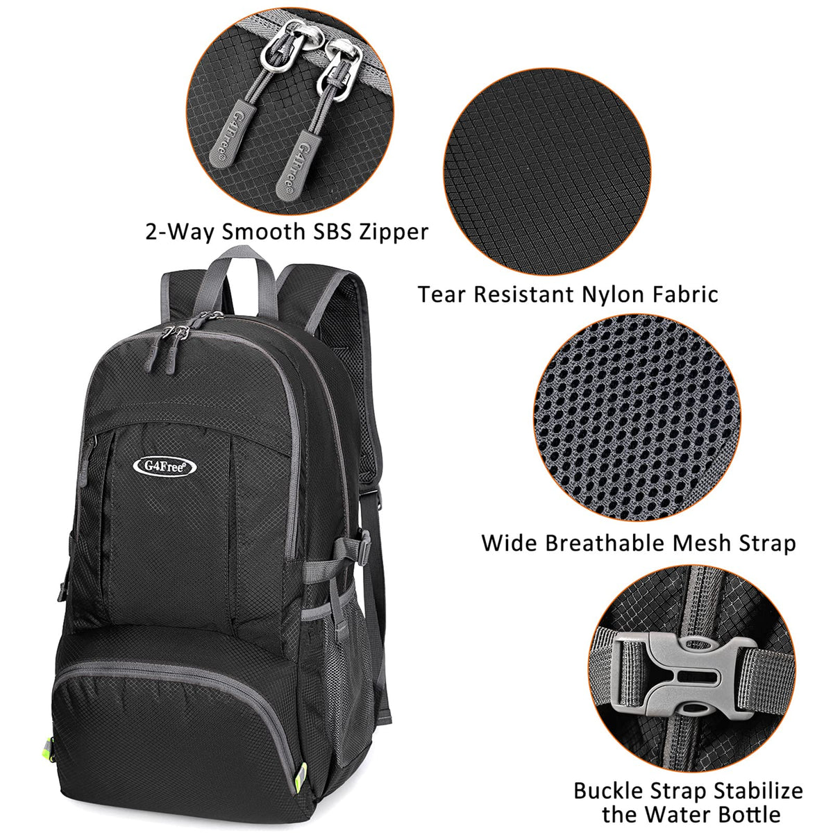 G4Free 40L Lightweight Packable Hiking Backpack with Wet Pocket, Wateproof Handy Foldable Camping Outdoor Travel Daypack