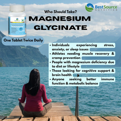 BestSource Nutrition's Magnesium Glycinate with L-Theanine, Zinc & Vitamin B6 | High Absorption Magnesium for Muscle Relaxation, Cramps, Sleep, & Nerves Support | Vegetarian Supplement|60 tablets