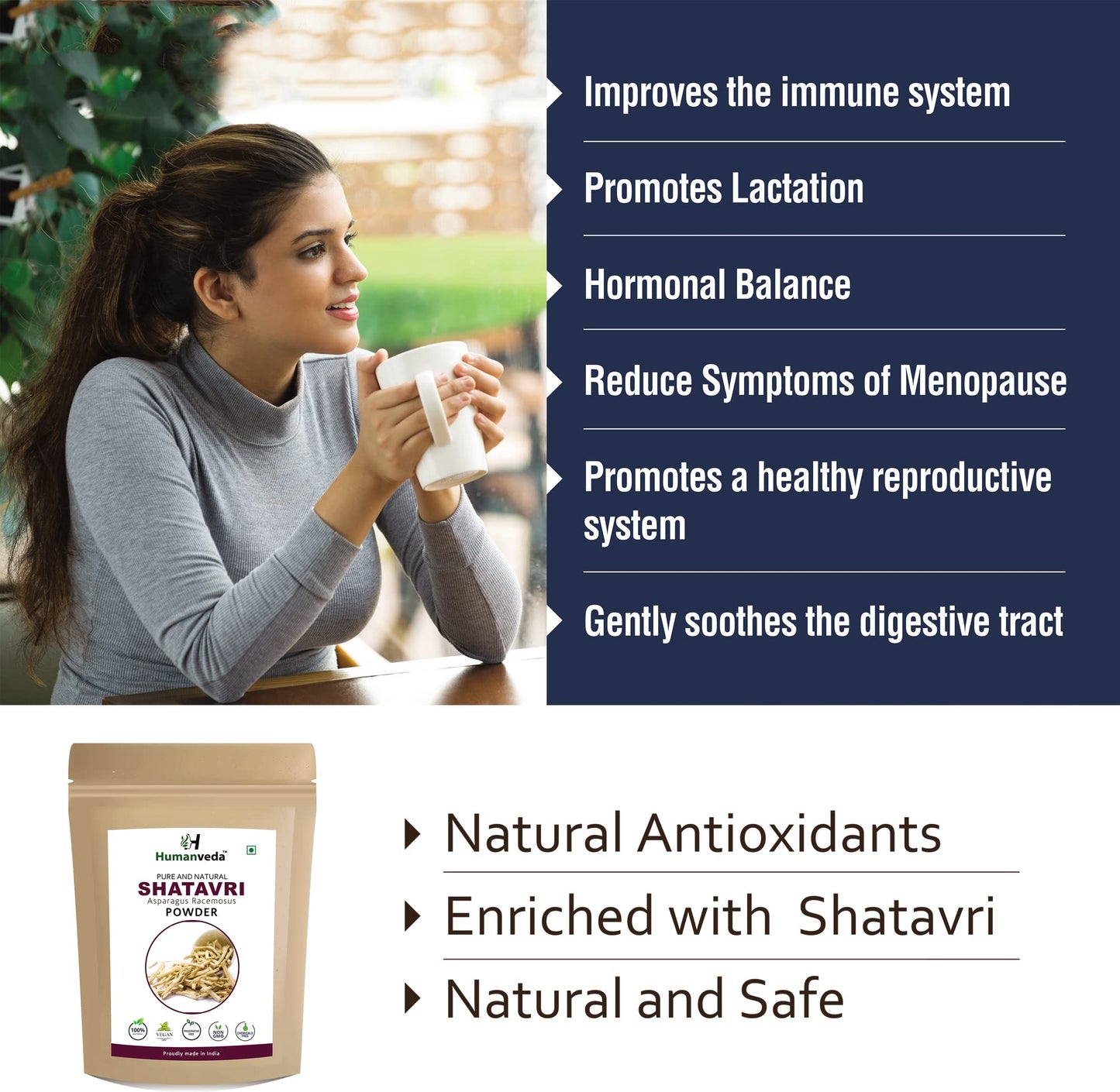 Humanveda Natural Ashwagandha Powder and Shatavari Powder - For Immunity Booster, Womens & Mens Health Care, 100g Each (100 * 2=200g)