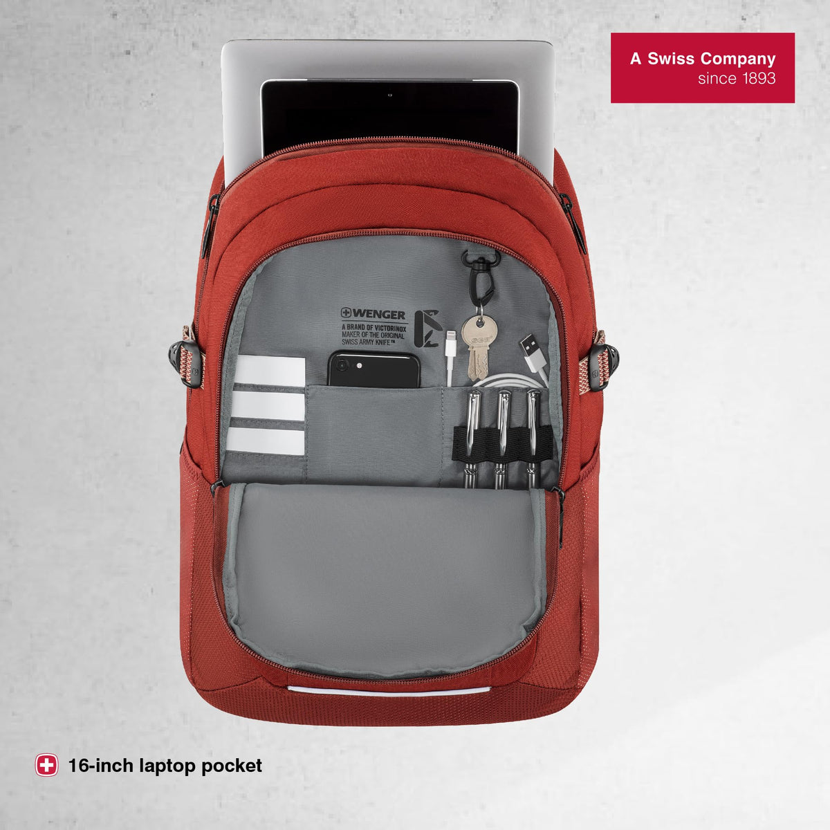 WENGER, Next 23 RYDE, 16 Inches Laptop Backpack, 26 liters, Lava, 612569, Work Bag, Swiss Designed