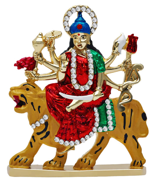 Goddess Maa Durga Sherawali MATA Idol on Lion (B-69) Color Metal Statue for Home
