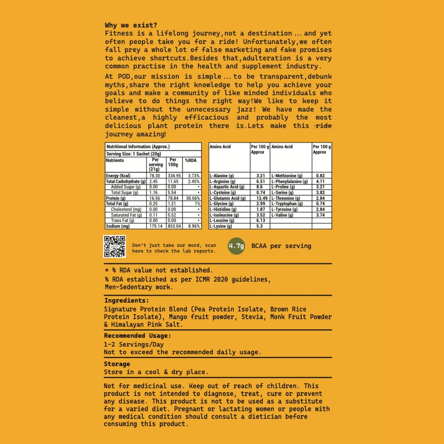 POD NUTRITION Plant Protein Isolate | Hapus Mango - (Pack of 6) | 26g Protein/Sachet | Vegan, No Added Sugar, Dairy Free | 100% Authentic & No Adulteration | Clean, Light & Easy to Digest | Travel Pack