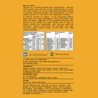 POD NUTRITION Plant Protein Isolate | Hapus Mango - (Pack of 6) | 26g Protein/Sachet | Vegan, No Added Sugar, Dairy Free | 100% Authentic & No Adulteration | Clean, Light & Easy to Digest | Travel Pack