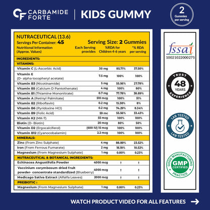 Carbamide Forte Multivitamin for Kids & Adults with Superfoods | Multivitamin Gummies for Kids Packed with 20 Nutrients | 90 Gummy Bears