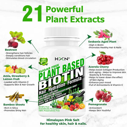 HXN Biotin Tablets For Hair Growth With 10000mcg Powder Plant-Based Sup- image 6