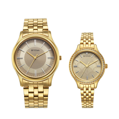 Titan Karishma Bandhan Champagne Dial Analog Stainless Steel Strap Watch for Cou