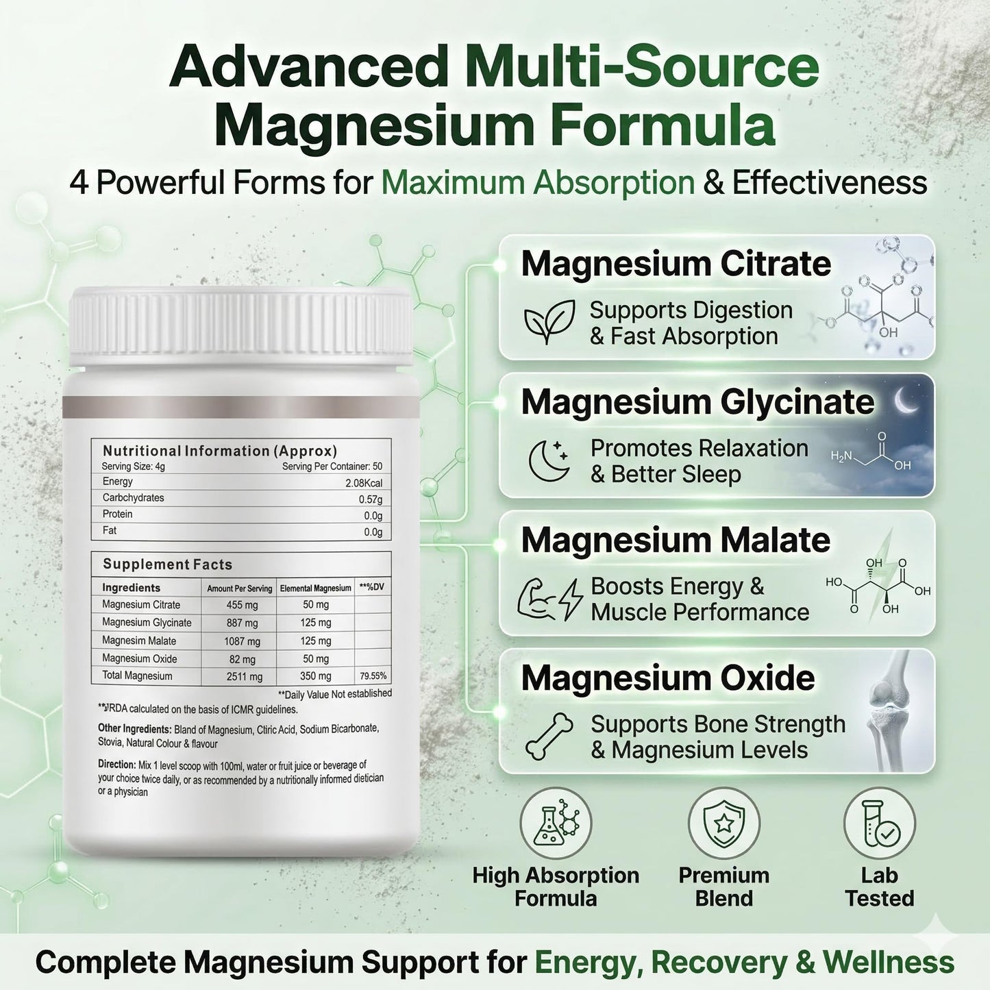 Vegetarian Magnesium Powder for Daily Wellness | Supports Relaxation, Muscle Function & Energy Metabolism | Orange Flavour| High Quality & Easy to Mix (1PC-200GRM)