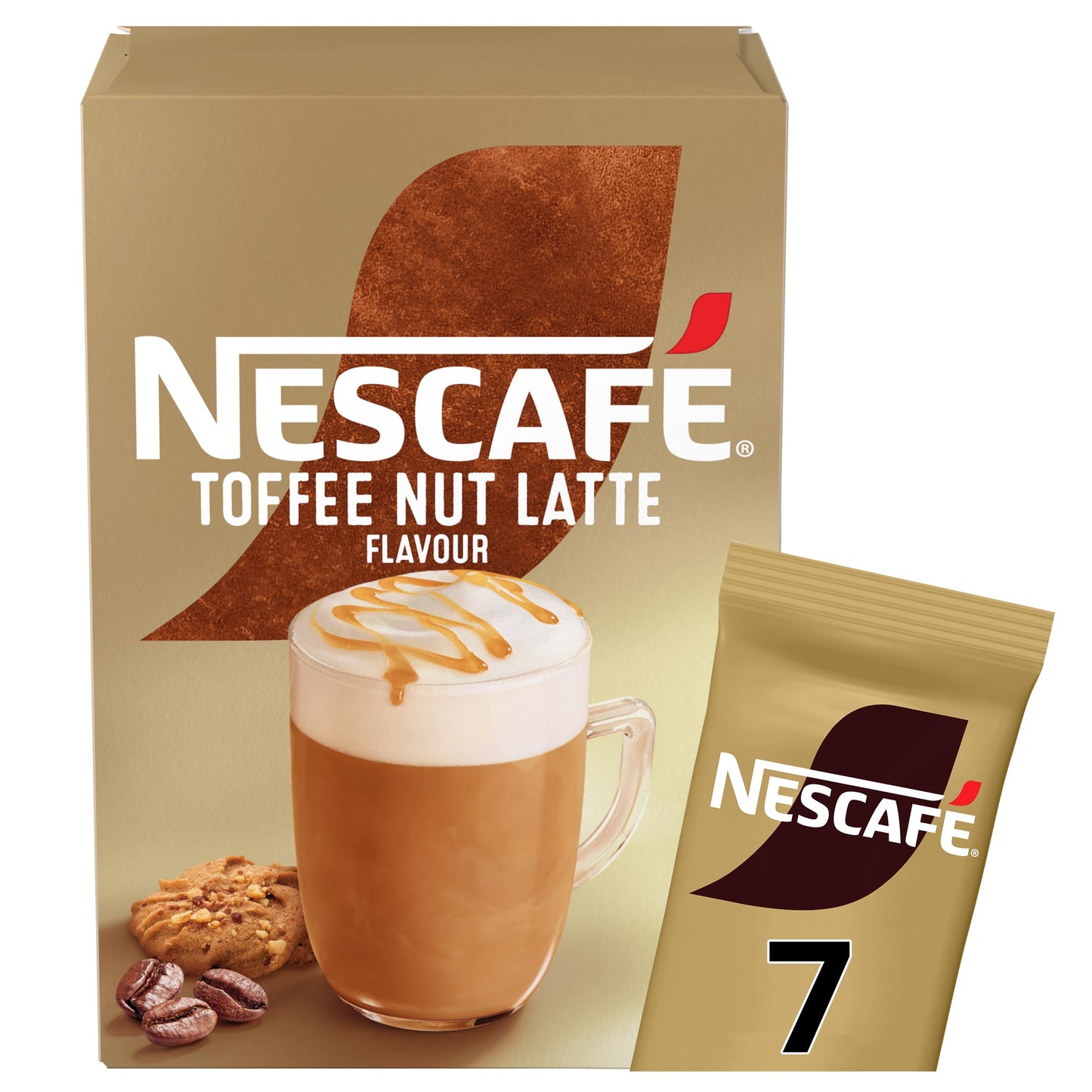 NESCAFÉ Toffee Nut Latte Instant Coffee 7 Sachets, Responsibly Sourced Coffee Pack of 1