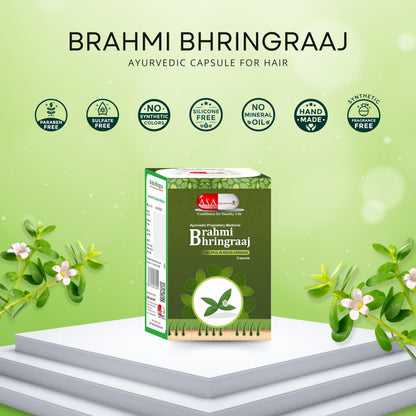 Bhringraj Capsules For Hair | Supports Healthy Hair for Women & Men | Brahmi & Bhringraj Natural Hair Vitamin Source | Helps Hair Fall Control & Hair Growth (60caps)