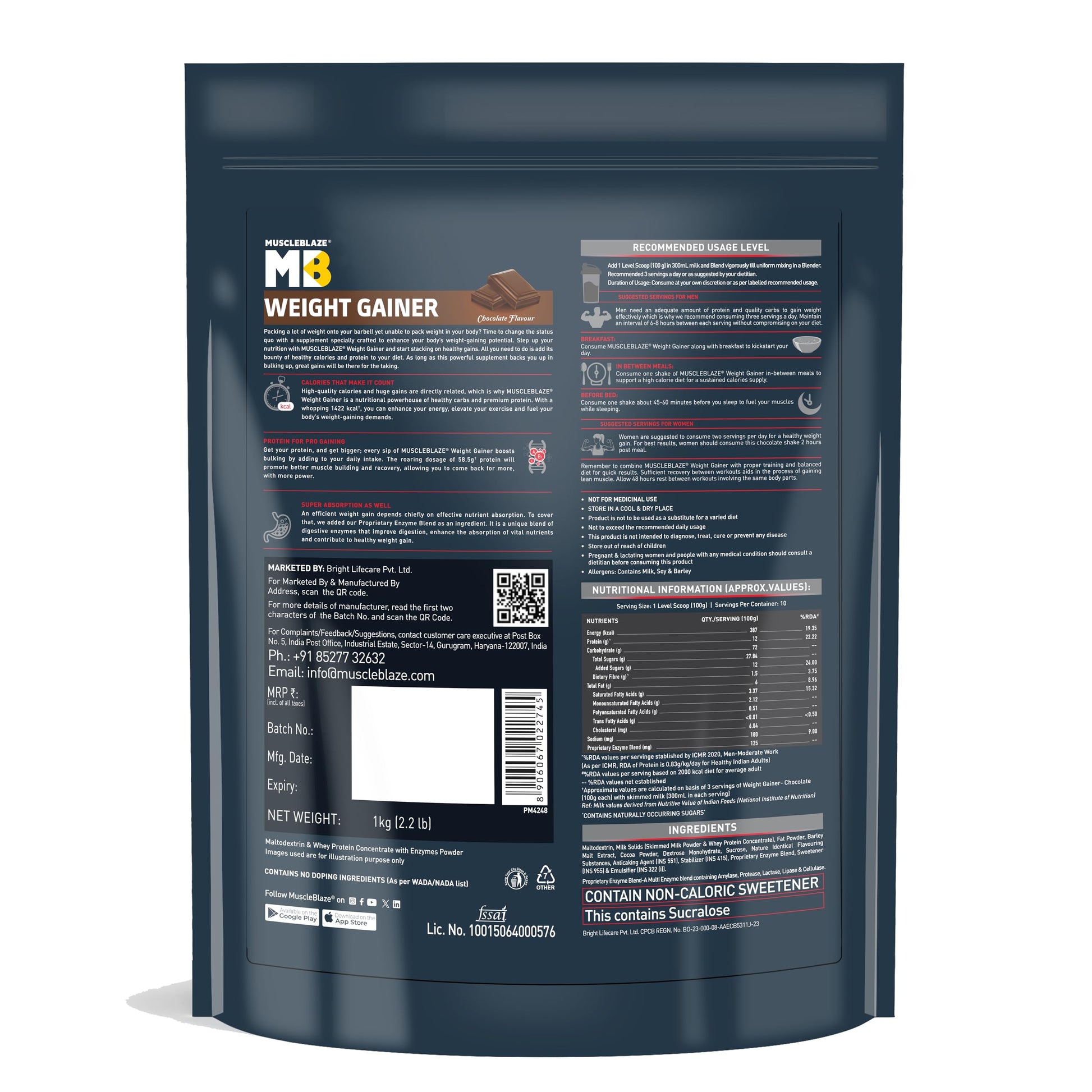 MuscleBlaze Weight Gainer with Added Digezyme (Chocolate, 1kg / 2.2lbs,- image 7