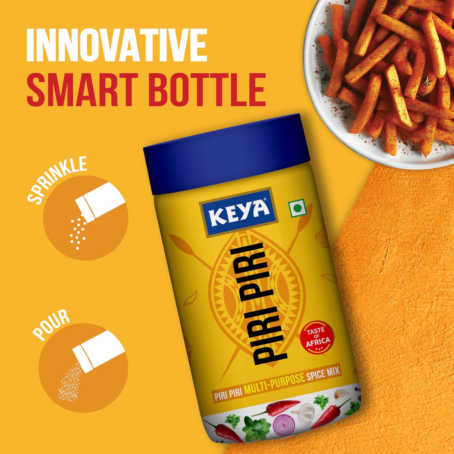 Keya Piri Piri | Peri Peri | Exotic Spice Mix | Multi-purpose Seasoning | Zero Artifical Colours | No Added MSG | Instant Seasoning Mix |Marinade Mix, Dip Mix, Sprinkler| Perfect for Fries, Sweet Corn, Makhana, Papad, Khichdi| 90g/100g