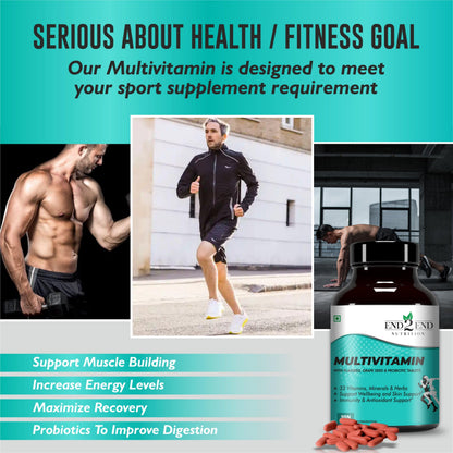 End2End Nutrition Multivitamin Tablets for Men and Women having 33 Ingredients with Probiotics Supplement for immunity - 180 Tablets (Pack of 2)