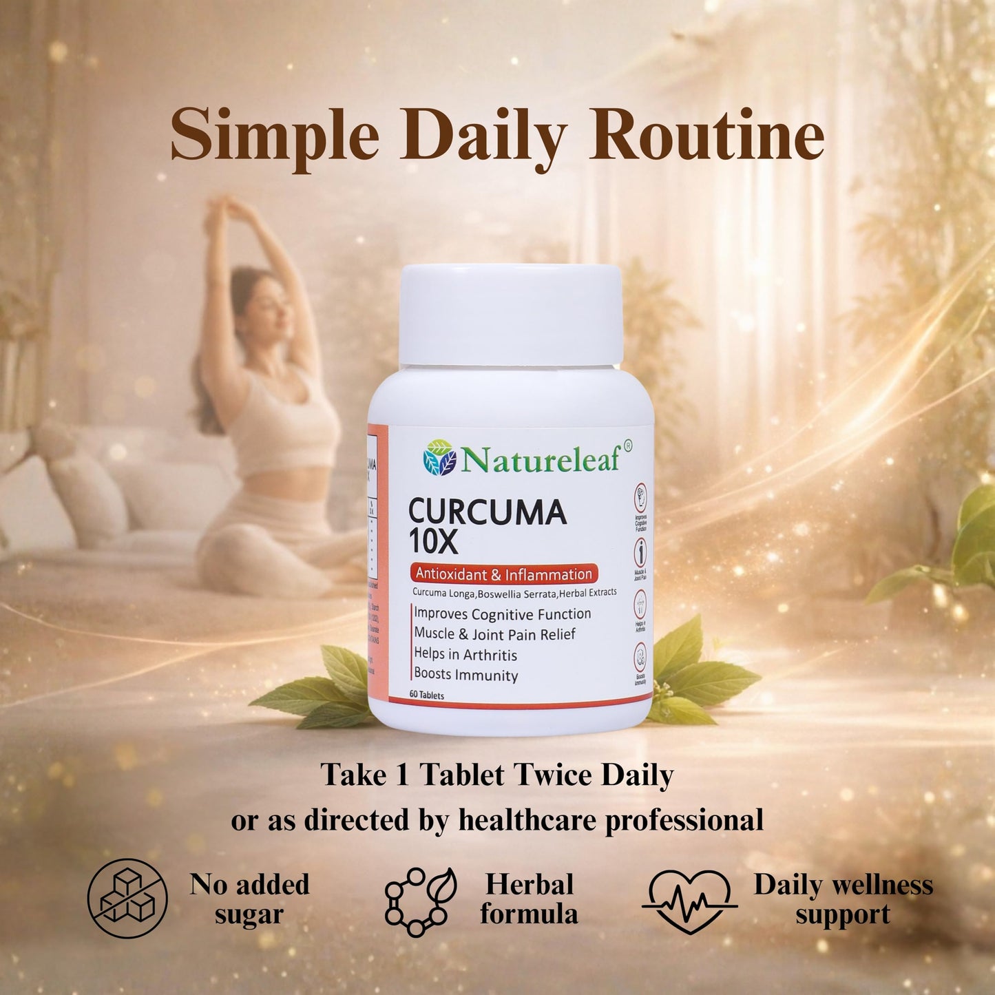 Natureleaf Curcuma10X | High Strength Curcumin Support | Joint & Mobility Support | Helps Reduce Inflammation | Supports Immunity | Enhanced Absorption Formula | 60 Tablets