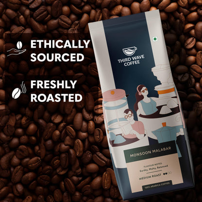 THIRD WAVE COFFEE | Monsoon Malabar Aa | 100% Arabica | Medium Roast | Whole Beans | 250 grams | Pouch