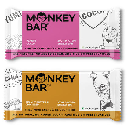 MONKEY BAR - Nuts for Peanuts Protein Bars - 8 Bars, 2 Flavours, 50g each, 12-13