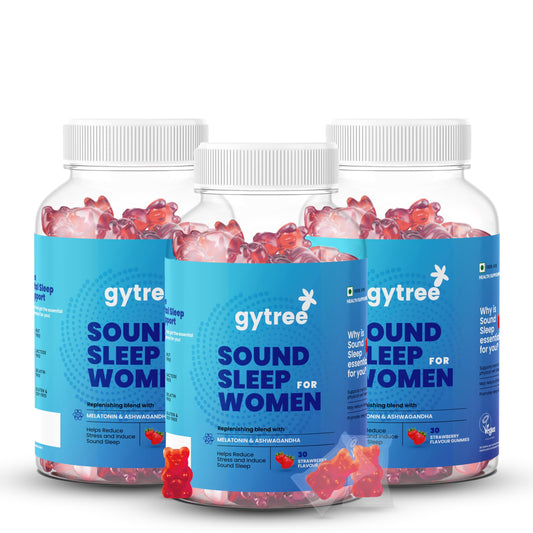 Gytree Sound Sleep Gummies for Women with Melatonin & Ashwagandha | Non-Addictive Sleep Gummies | Improves Sleep, Relaxes Nerves & Busts Stress | Sleep Supplement | Strawberry Flavour (Pack of 90)