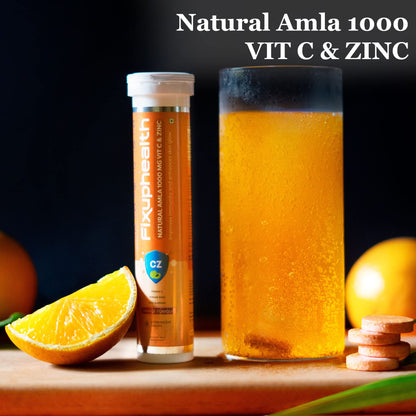 FIXUPHEALTH Amla Vitamin C and Zinc Effervescent Tablets Orange Flavor-antioxidants-immunity-skincare - (20 Tablets)