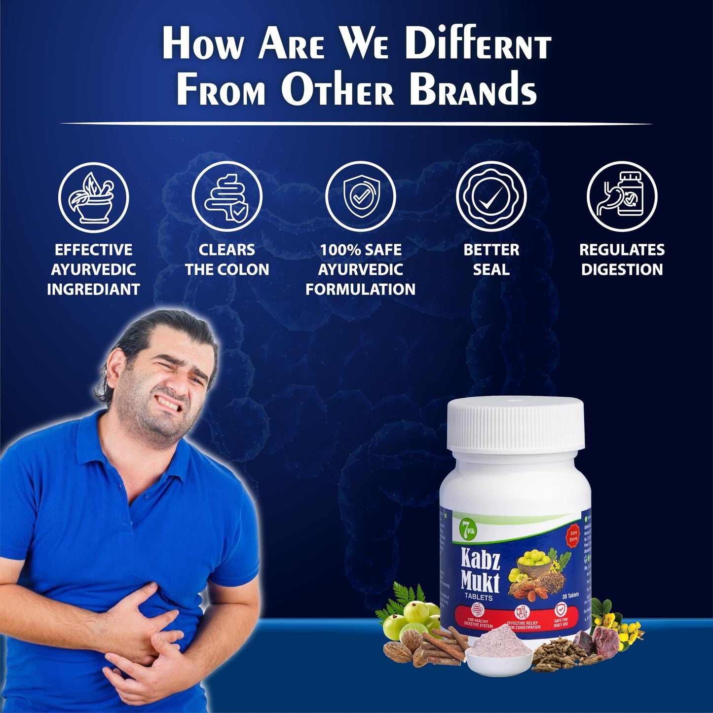 Kabz Mukt 30 Tablets Ayurvedic Constipation Relief | Supports Digestive Health | Clears Colon | Regulates Digestion | Addresses Low Fiber Diet (Pack of 3, Normal)