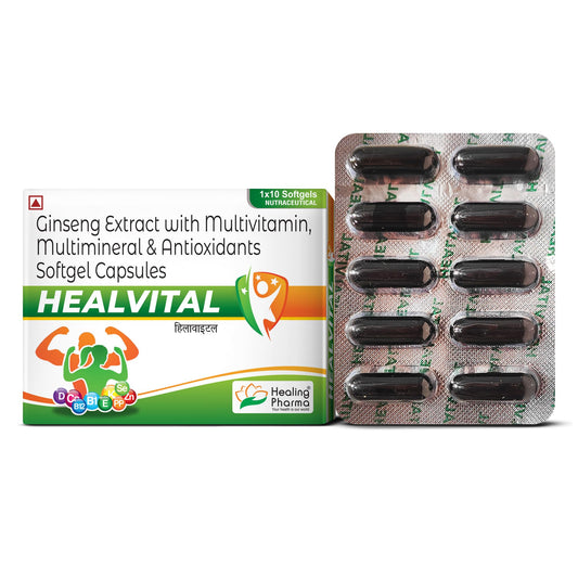 Healing Pharma - Healvital Multivitamin & Anitoxidants Capsules For Men & Women With Natural Ginseng, Magnesium & Vitamin D3 For Daily Energy, Stamina & Immunity - 10 Caps