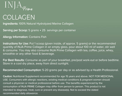 INJA Prime Marine Collagen Supplement Powder for Women and Men, Japanese Collagen with Original Formulation, Healthy Skin, Joints, Hair Growth, Sugar-Free, Unflavoured, 125 gm