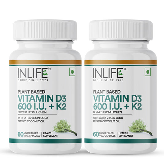 INLIFE Plant Based Vegan Vitamin D3 K2 Supplement with Extra Virgin Cold Pressed