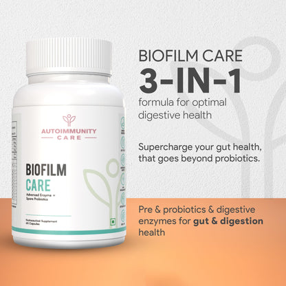 Autoimmunity Care Biofilm Care | Probiotics Supplement with Digestive Enzyme | Advanced Biofilm Defense for Gut Health, Digestion & Microbiome Support | Anti-Inflammatory Gut Cleanse for Men & Women | 60 Caps & Doses