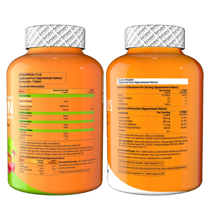 NATURYZ 100% Plant Based Biotin Tablets with High Protein Vitamin DHT Omega 3 for Strong Hairs Nails Growth Glowing Skin & Calcium Plus with Vitamin D Magnesium Zinc Supplement for Bone Health