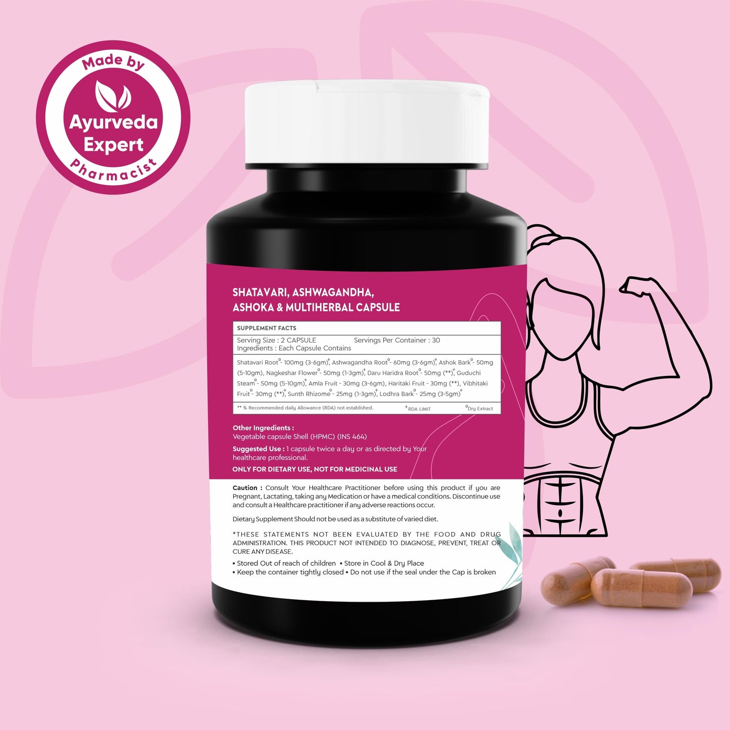 Ayuearth Women Care Capsule 500 mg | Women Wellness | Multiherbal Capsule | Support Female Immune System | Promotes Energy Levels | Restore Hormonal Balance | 60 Veg Capsules