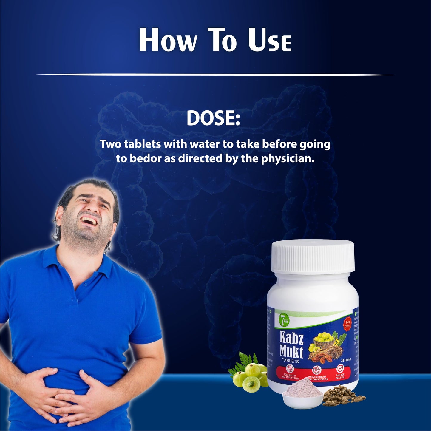 Kabz Mukt 30 Tablets Ayurvedic Constipation Relief | Supports Digestive Health | Clears Colon | Regulates Digestion | Addresses Low Fiber Diet (Pack of 3, Normal)