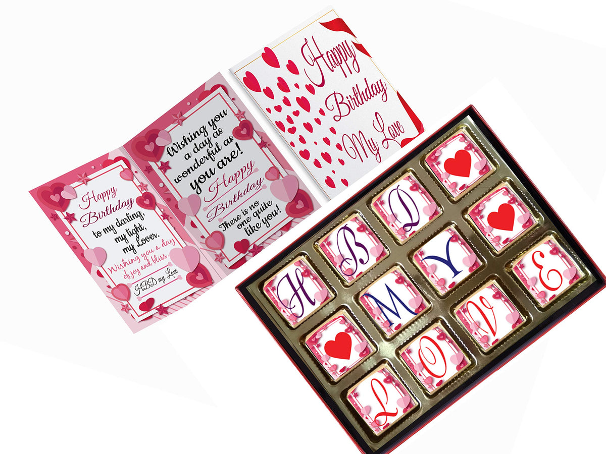 redbakers.in Happy Birthday Love Special 12 Chocolate Gift Box & Greeting card Combo (HBDmyLoveRed)