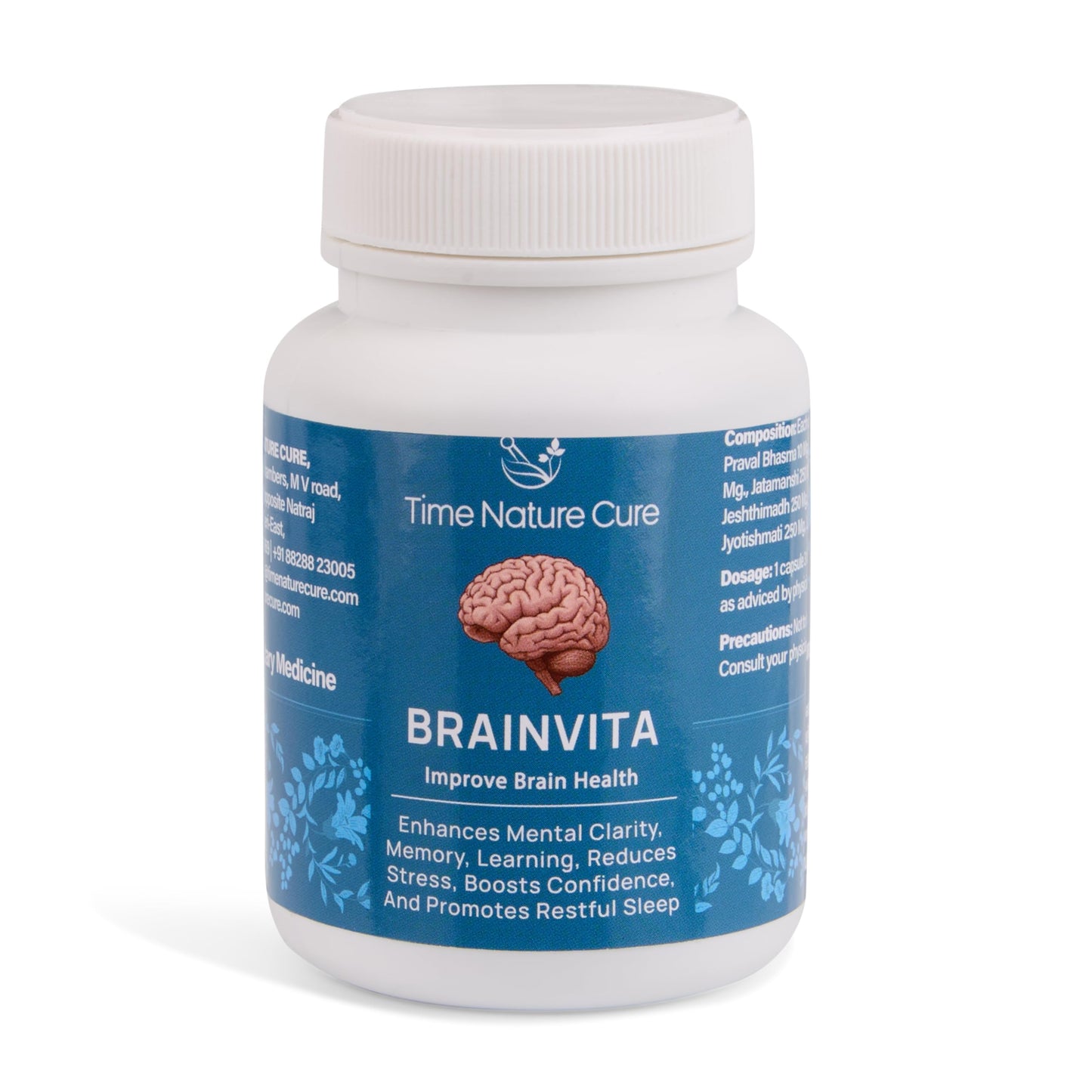 Time Nature Cure Brainvita Capsules | Ayurvedic Brain Health Care Capsules For Memory, Stress Relief & Sleep Support | 30 Capsules