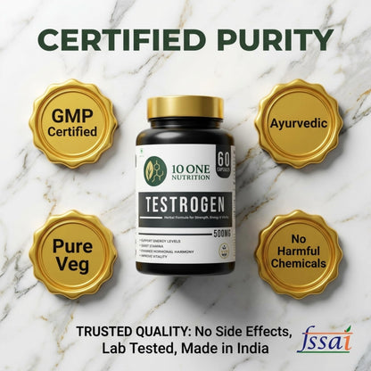 10 One Nutrition Testrogen Gold Testosterone Support Capsules for Men | Ashwagandha, Safed Musli, Shilajit & Gokhru | Stamina, Strength, Energy & Muscle Growth | 60 Veg Capsules | Ayurvedic Formula