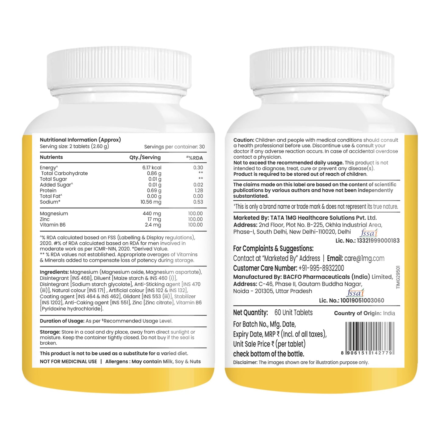 TATA 1MG ZMA+ Vitamin B6 Tablets| 100% RDA of Magnesium & Vitamin B6 | High Absorption Zinc Citrate for Muscle Recovery, Sleep & Strength | Reduces Cramps & Fatigue | 60 Tablet