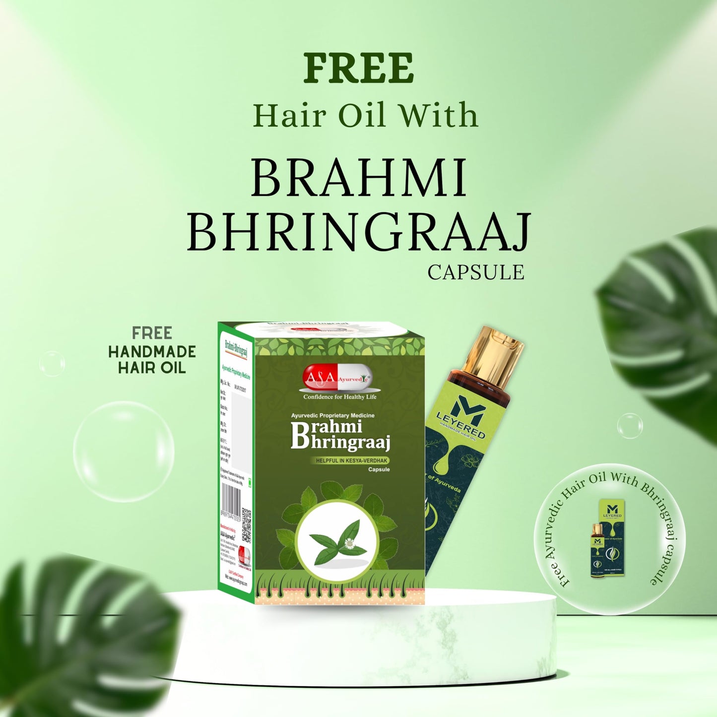 Bhringraj Capsules For Hair | Supports Healthy Hair for Women & Men | Brahmi & Bhringraj Natural Hair Vitamin Source | Helps Hair Fall Control & Hair Growth (60caps)