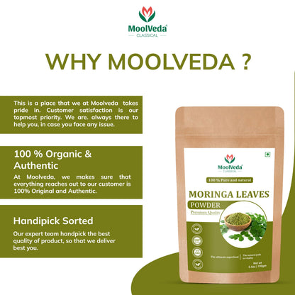Moolveda Pure Moringa(Moringa oleifera) Leaves Powder For Natural Energy & Nutrient Boost with Nature's Best Superfood, 100gm