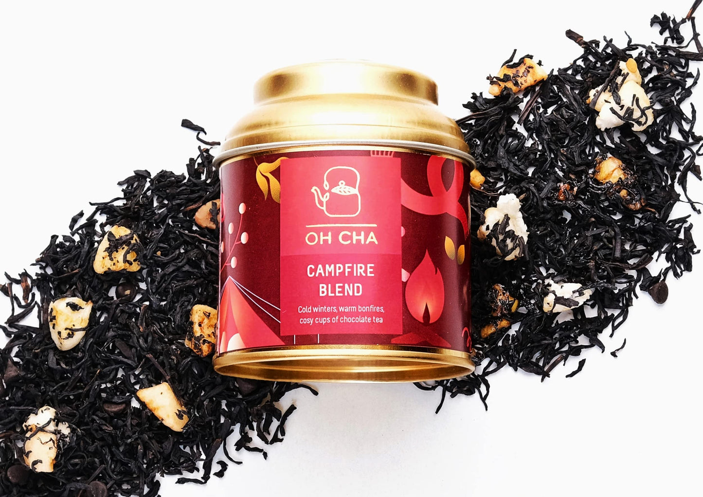 OH CHA - Assam Tea, Toasty Christmas Campfire Blend | with Marshmallow, Choco Chips, Caramel, Cinnamon, Chocolate and Peanut Brittle | Smoked Black Dessert Tea | Zero Calories | Christmas Tea