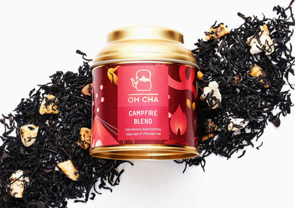OH CHA - Assam Tea, Toasty Christmas Campfire Blend | with Marshmallow, Choco Chips, Caramel, Cinnamon, Chocolate and Peanut Brittle | Smoked Black Dessert Tea | Zero Calories | Christmas Tea