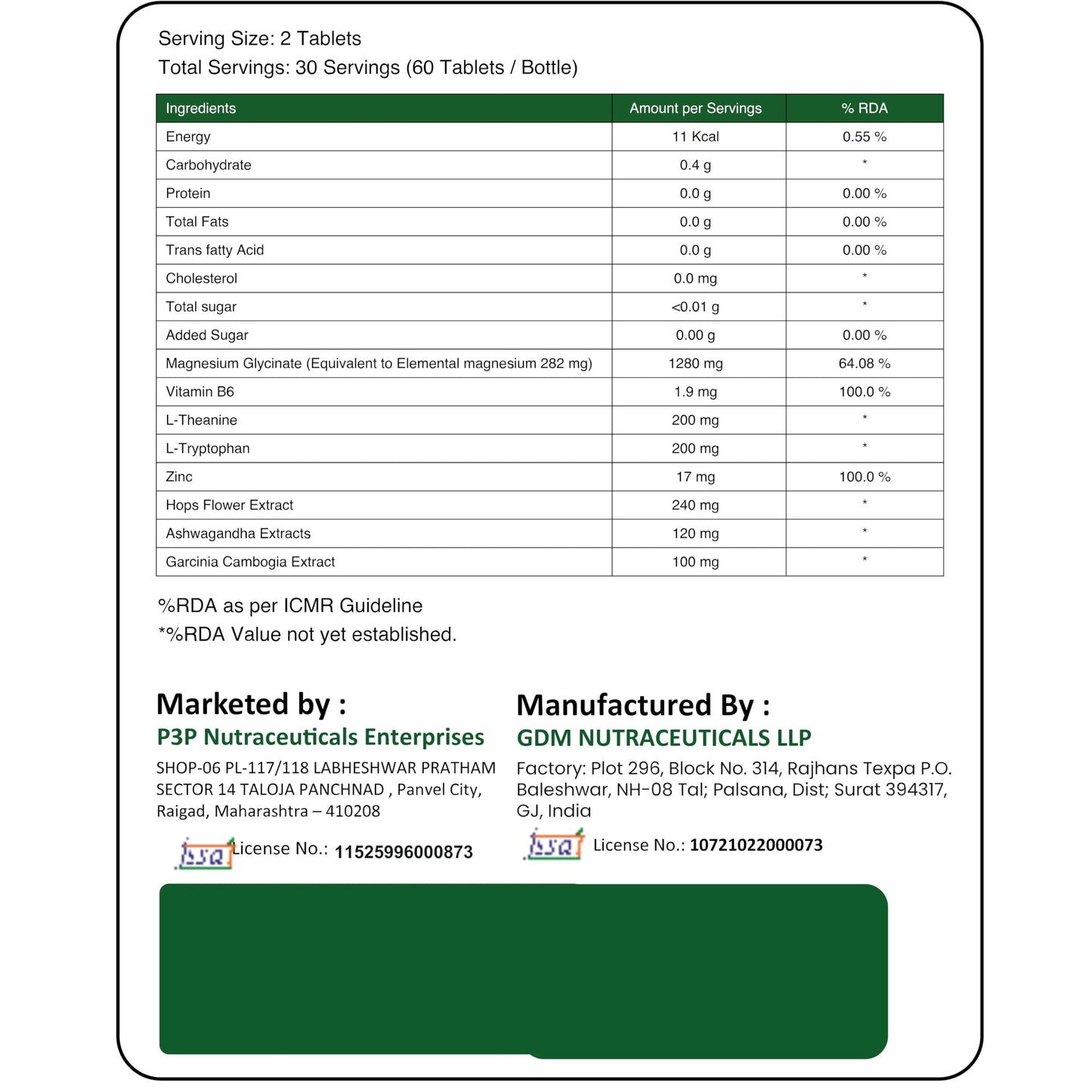 Magnesium Glycinate 60 Tablets