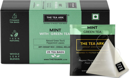 The Tea Ark Mint Green Tea Bags (25 Count) | Natural Herbal Whole Leaf Tea | Individually Wrapped Pyramid Tea Bags (25 Tea Bags, Mint Green)