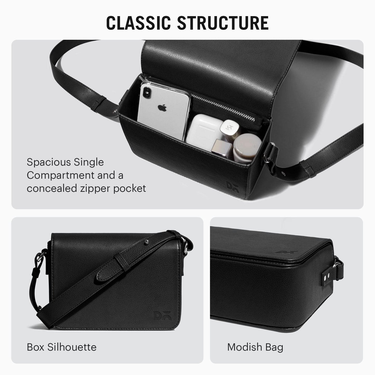 DailyObjects Sol Box Sling Crossbody Bag For Women, Girls|Durable Vegan Leather|Stylish Ladies Wallet Purse|Latest Women's Shoulder Handbag|Magnetic Flap Closure & Adjustable Wide Strap, Black