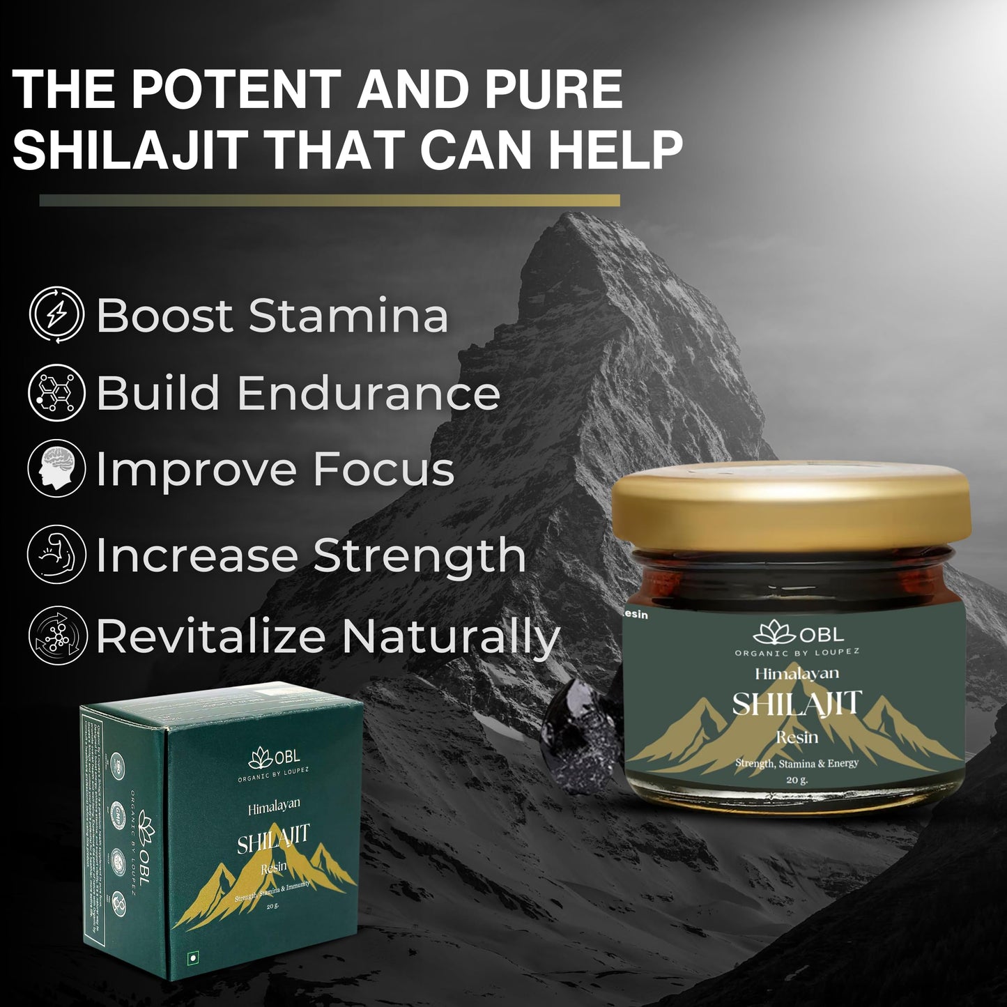 OBL ORGANIC BY LOUPEZ Shilajit Resin |For Strength, Stamina & Energy Muscle Booster| and Supplement - Pack Of 2-(Ashogold & Unflavoured)