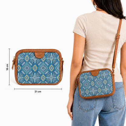 TEAL BY CHUMBAK Women's Sling Bag, Printed Canvas Crossbody Bag with PU Accents, Lightweight and Stylish Shoulder Bag with Zipper Closure for College, Office, Travel and Daily Use