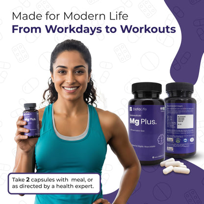 DofaLife Magnesium Glycinate Capsules 1000mg | Highly Absorbable Chelated Magnesium | Supports Muscle Recovery, Sleep, Bones & Nerve Health | 60 Veg Capsules