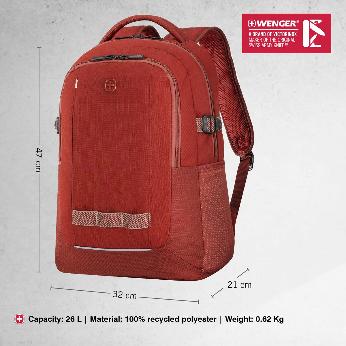 WENGER, Next 23 RYDE, 16 Inches Laptop Backpack, 26 liters, Lava, 612569, Work Bag, Swiss Designed