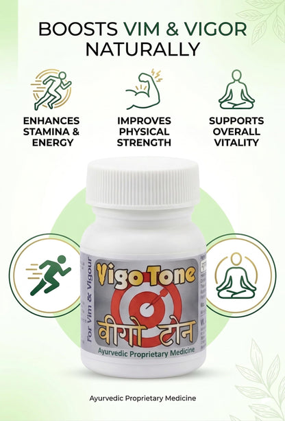 Vigo Tone Ayurvedic Tablets for Vim, Vigor, and Vitality - Natural Strength & Energy Supplement - Ayurvedic Proprietary Medicine (Pack of 25Tab)