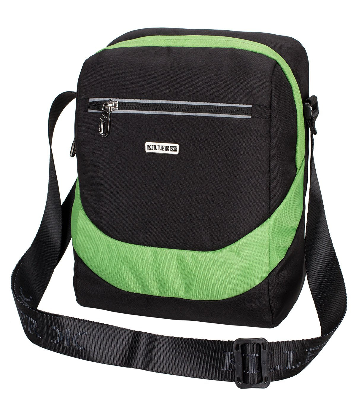Killer Brisbane Stylish Travel Sling Bag - Black-Green Water Resistance Polyester Bag with Multiple Pockets and Padded Section for iPad/Tablet