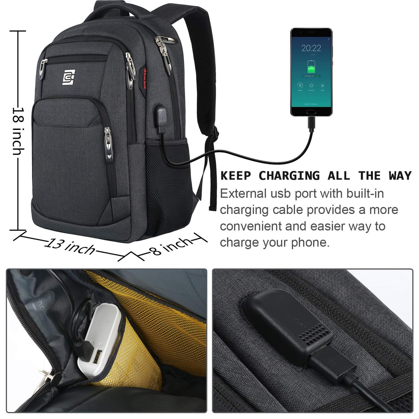 Volher Laptop Backpack,Business Travel Anti Theft Slim Durable Laptops- image 6