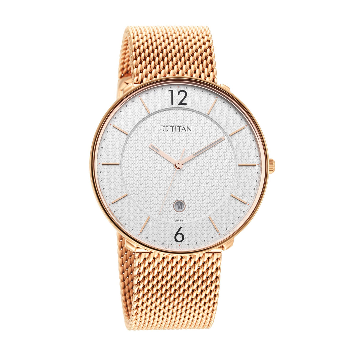 Titan Black & Gold Quartz Analog with Date White Dial Rose Gold Stainless Steel Strap Watch for Men - NT1849WM01